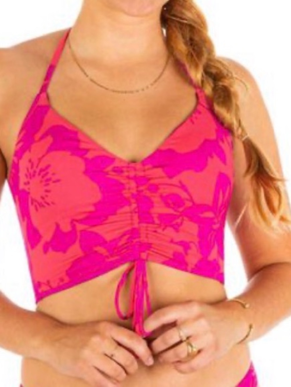 NWT Hurley Pink and Coral Floral Halter   Bikini Top S